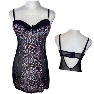 Black Fuchsia Leopard Print Sheer Black Nightgown Babydoll 2X